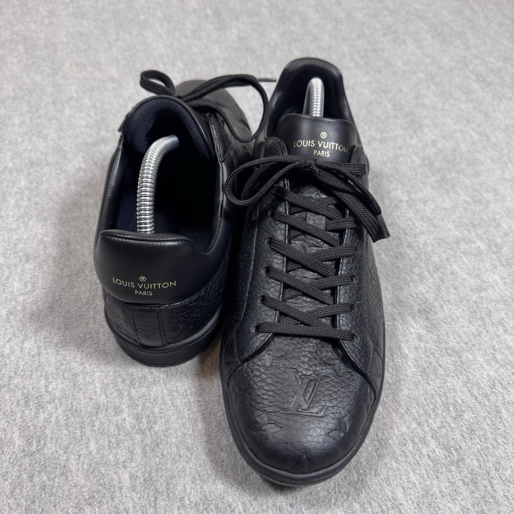 LOUIS VUITTON Luxembourg Monogram Shoes Black Mens Size US 9.5 Sneakers - Picture 12 of 16